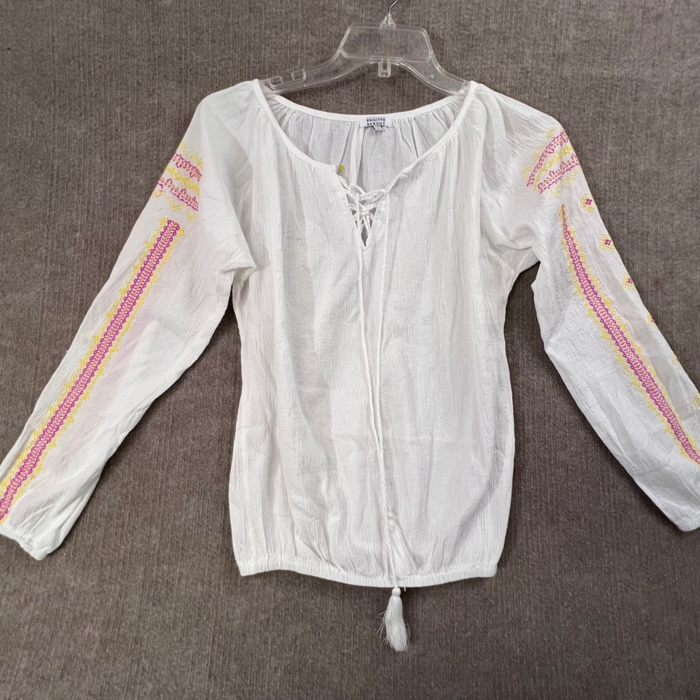 Brigitte‎ Bardot Embroidered Peasant Top Long Sleeve Blouse Sz 0 Boho Country